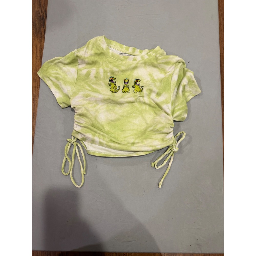 Y2K Womens Nickelodeon Reptar Rugrats Tie Dye Cropped T-Shirt M Green